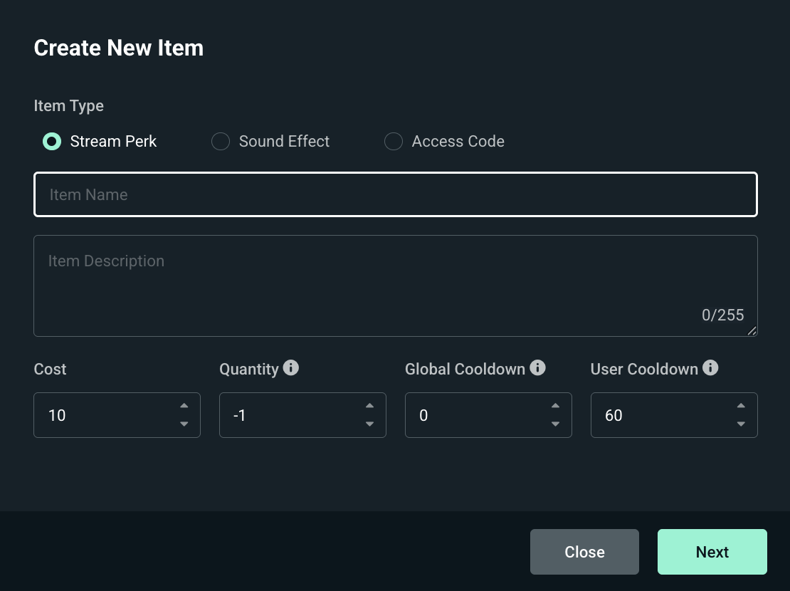 Creating a new item for the loyalty store in Cloudbot settings